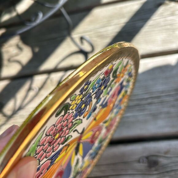 CEARCO PINTADO A MANO 24K ENAMEL POTTERY BUTTERFLY Wall Hanging Plate 8.5" - Picture 7 of 16